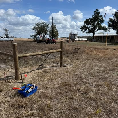 Post and rail fence installation in progress, North FL